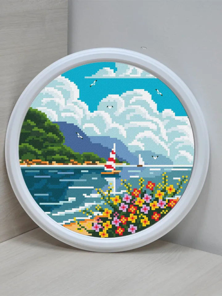 Nature cross stitch pattern download PDF Sea beach cross stitch chart Summer modern landscape cross stitch sampler DIY Hawaii home decor #L2