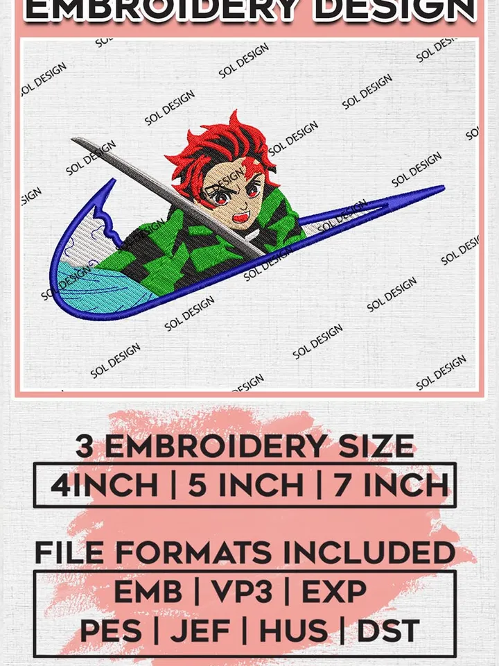 Kamado Tanjiro Nike Embroidery Designs, Tanjiro Embroidery Files, Demon Slayer Anime Machine Embroidery Digital Download EMB_ANIME_165