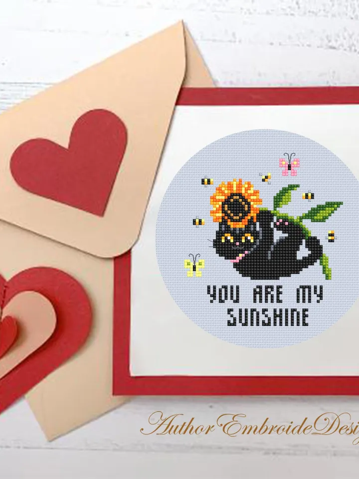 Set Black cat cross stitch pattern PDF download Cat holiday cards cross stitch chart, Small cat pattern digital PDF, Cat lover gift #K61