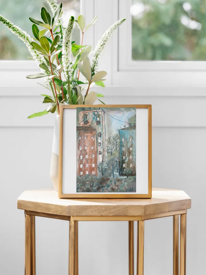Oil Painting City Streets at Dawn, Empty Streets, Original Art, Handmade, Paper 12x8 inches