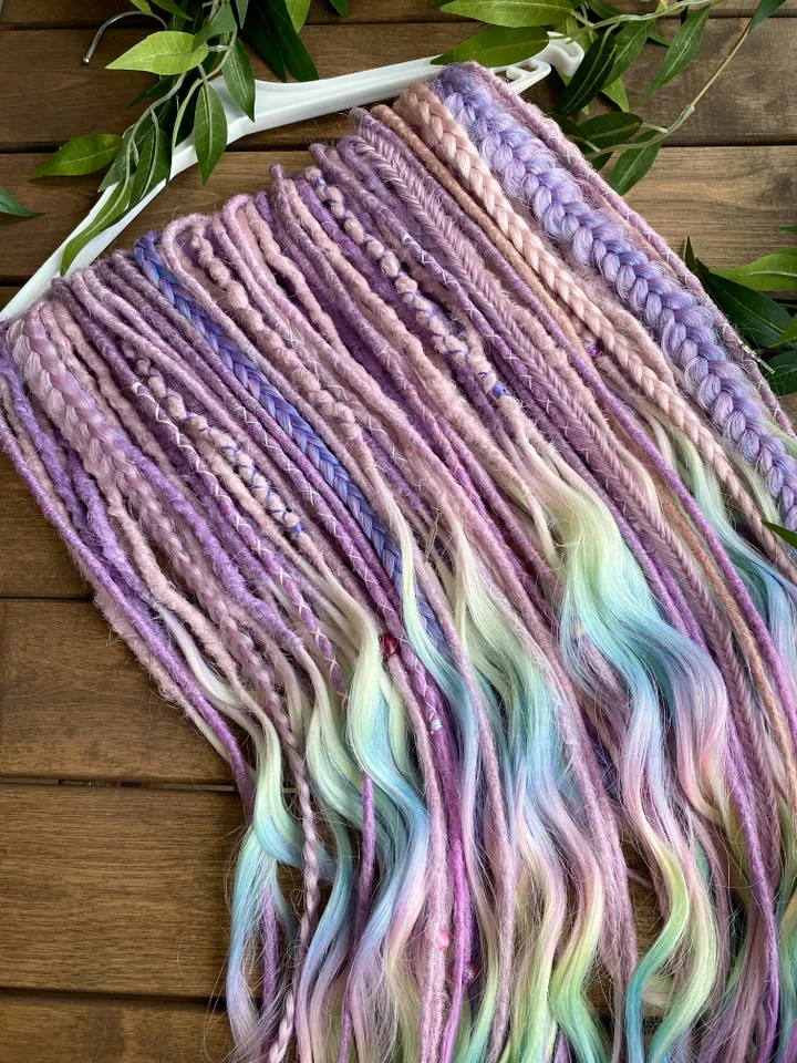 Pink purple to pastel rainbow synthetic curly De dreadlocks Ready to ship