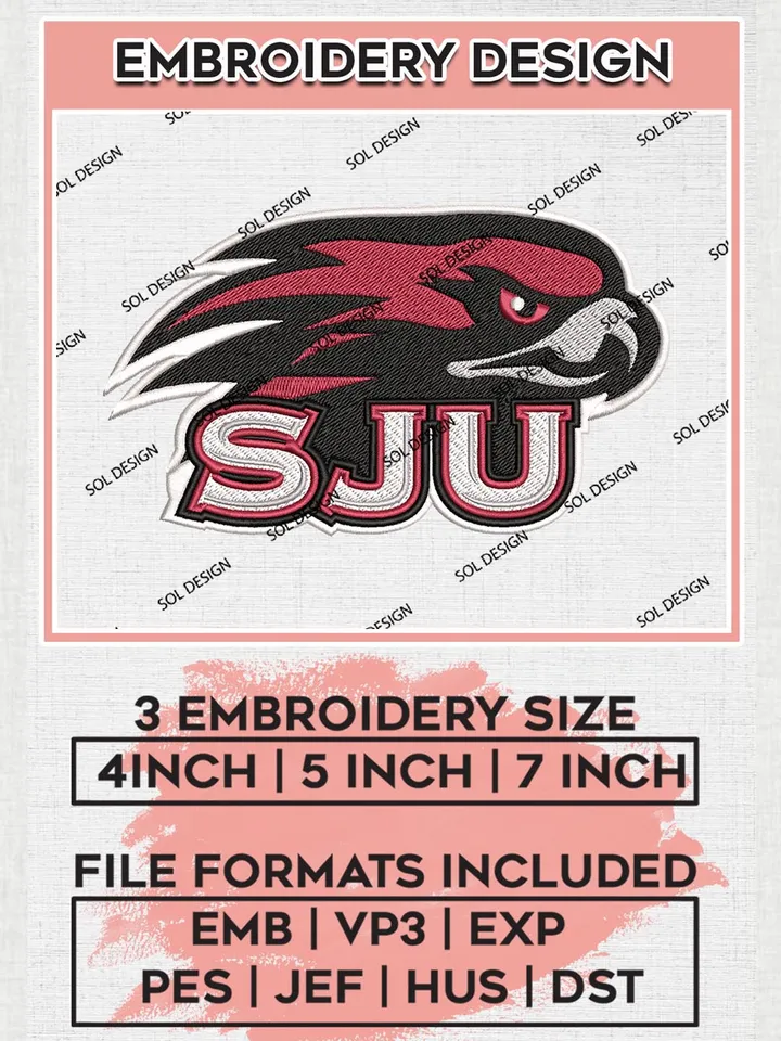 Saint Josephs Hawks Logo Machine Embroidery Design, NCAA SJU Hawks Embroidery Design Design files, NCAA Embroidery Designs, NCAA Machine Embroidery Designs, Digital Download