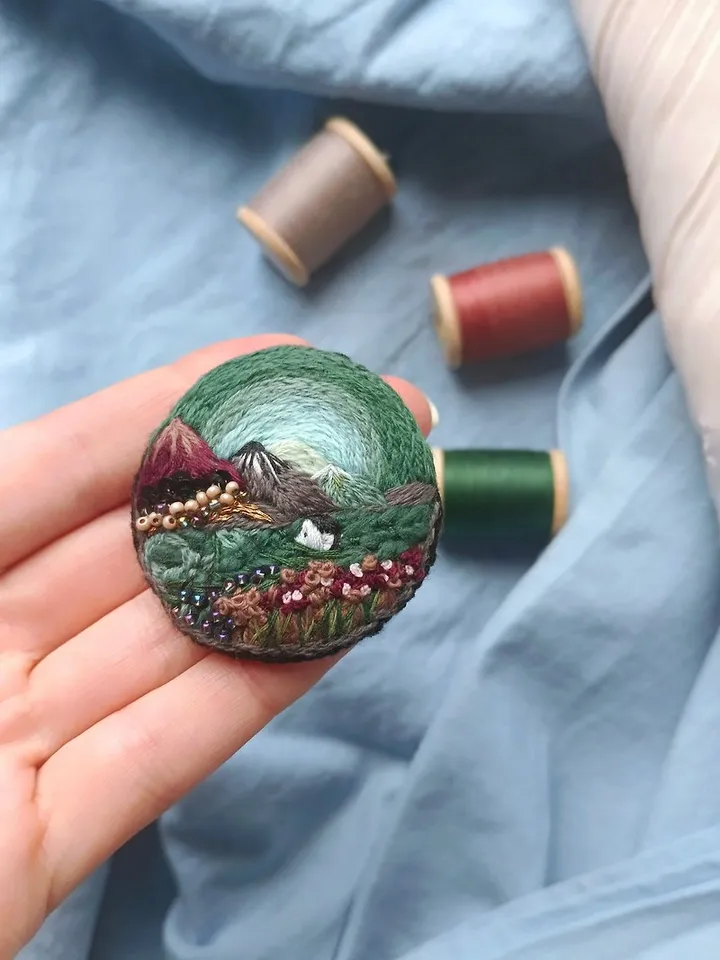 Landscape brooch Tiny landscape Pin Art Gift