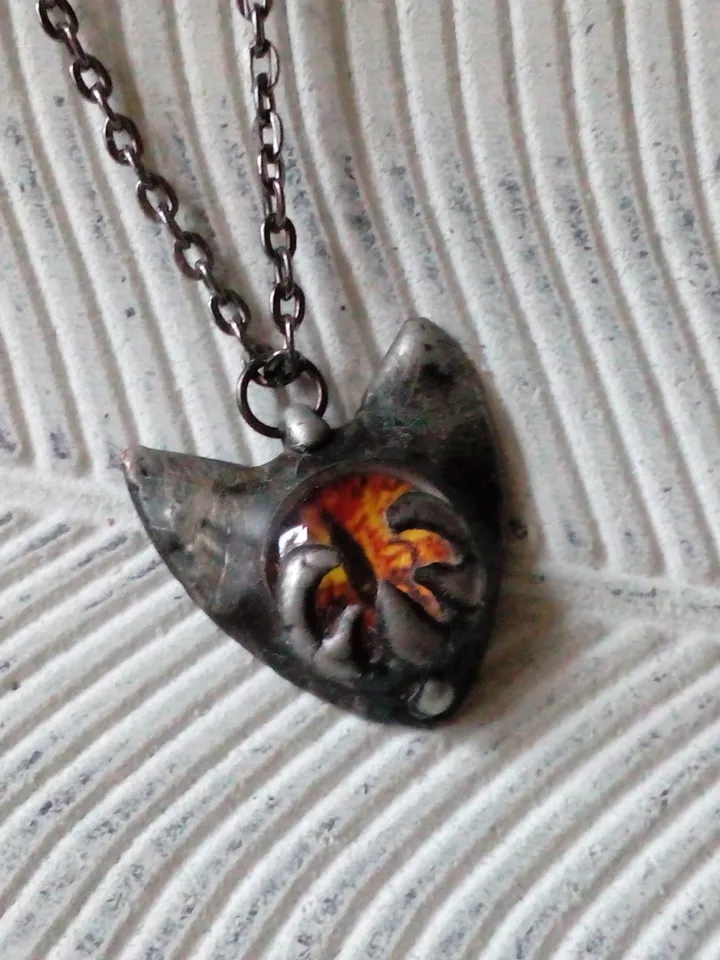 CAT necklace, cat eye tin soldered pendant, cat lovers jewelry, Halloween necklace, witchy aesthetic, goth bat pendant