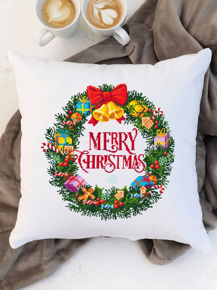 Merry Christmas cross stitch pattern download PDF Christmas wreath cross stitch Christmas pattern digital Winter holiday embroidery PDF #N20
