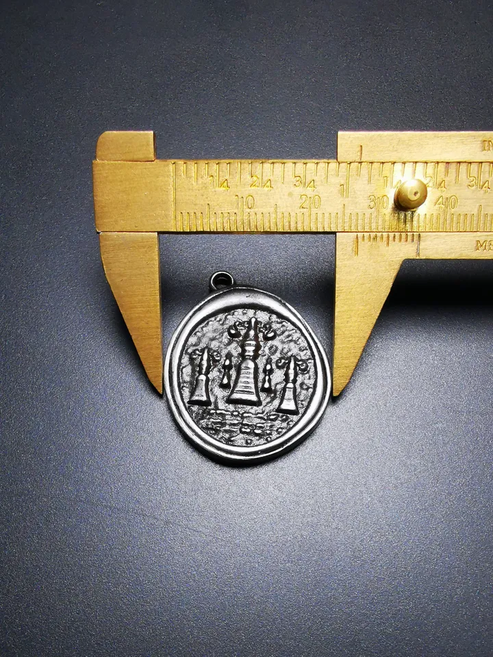 Gandhanra Antique Tibetan Buddhist Protective Pendant,Stupa,Pagoda,Buddhist Tower Amulet Badge,Made of Thokcha,inlaid with Sliver
