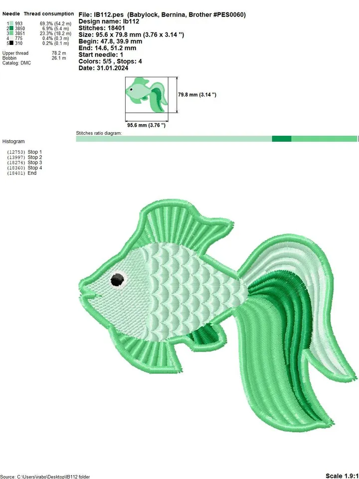 Fish pendant FSL and aquarium machine embroidery design