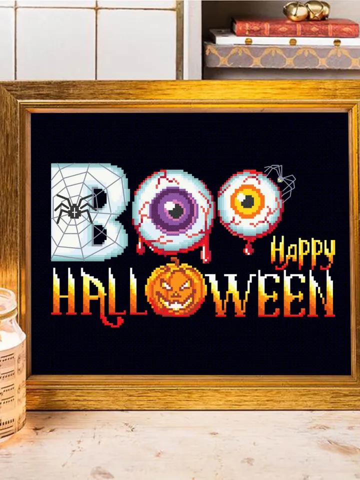 Happy Halloween cross stitch pattern PDF download Boo cross stitch chart, Spooky Halloween pattern digital PDF, Halloween embroidery #H12