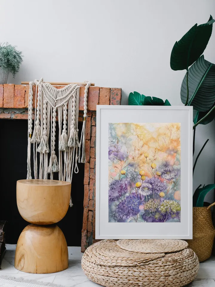 Wildflowers Original Watercolor Painting Meadow Painting Flowers Wall Art