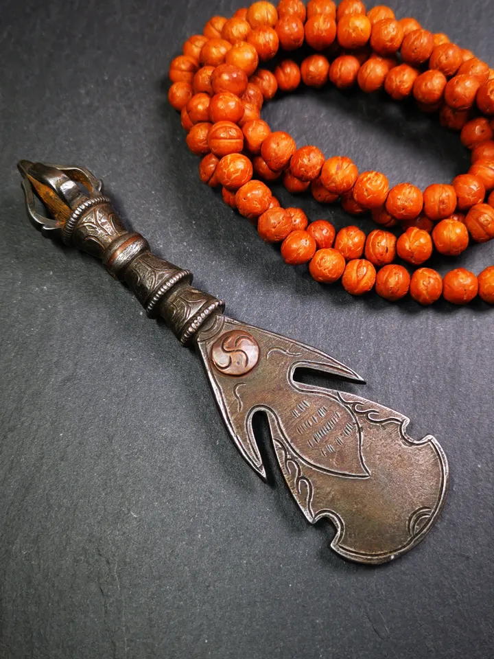 Gandhanra Handmade Tibetan Amulet,Kartika(knife of the dakinis), Trantic Buddhism Ritual Implement, Altar Tools,Made of Cold Iron,4.33"