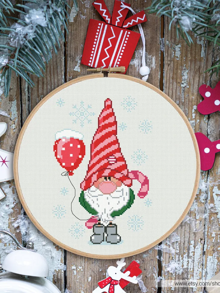 Gnome New Year Merry Christmas Cross stitch pattern | Embroidery Pattern | Instant Download | Embroidery Designs