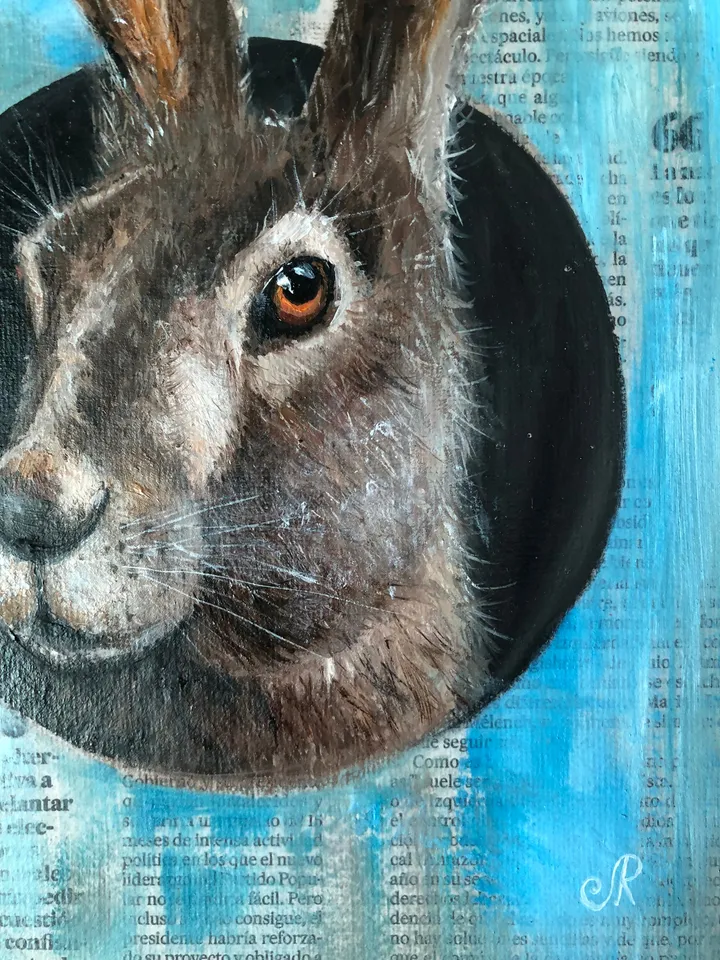 Rabbit Original Painting Animal Oil Art Hare Painting Animal Artwork