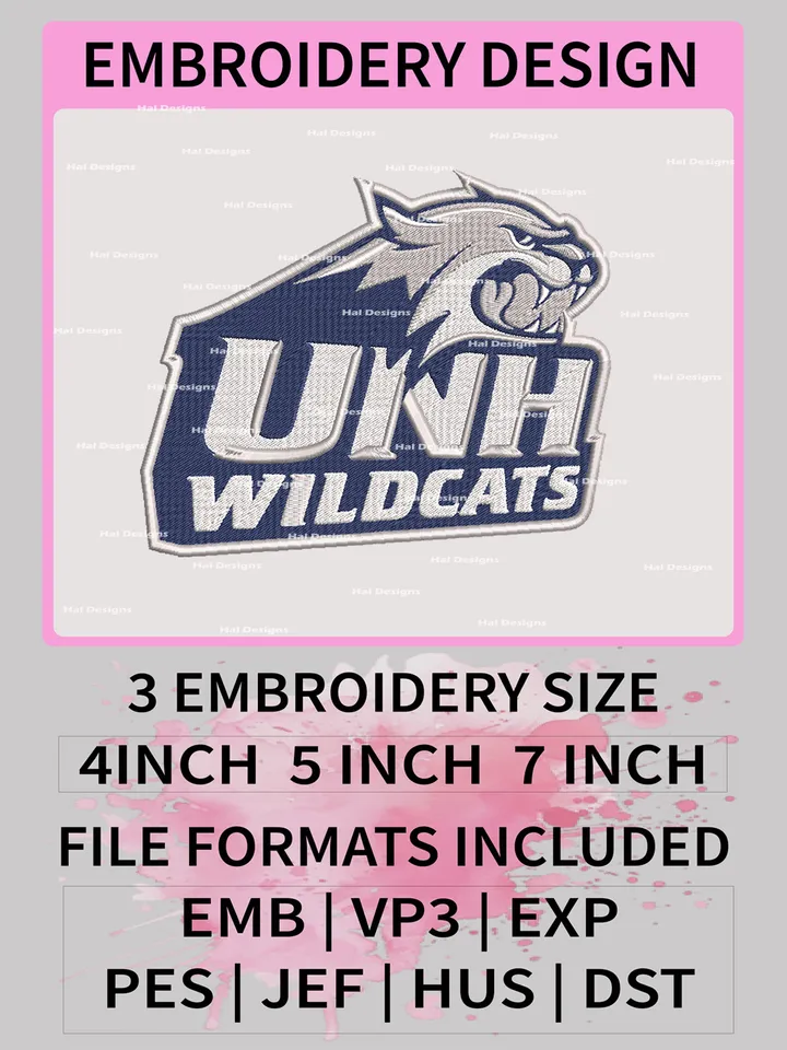 NCAA New Hampshire Wildcats Embroidery File, 3 Sizes, 6 Formats, NCAA Machine Embroidery Design, NCAA Logo, NCAA Teams