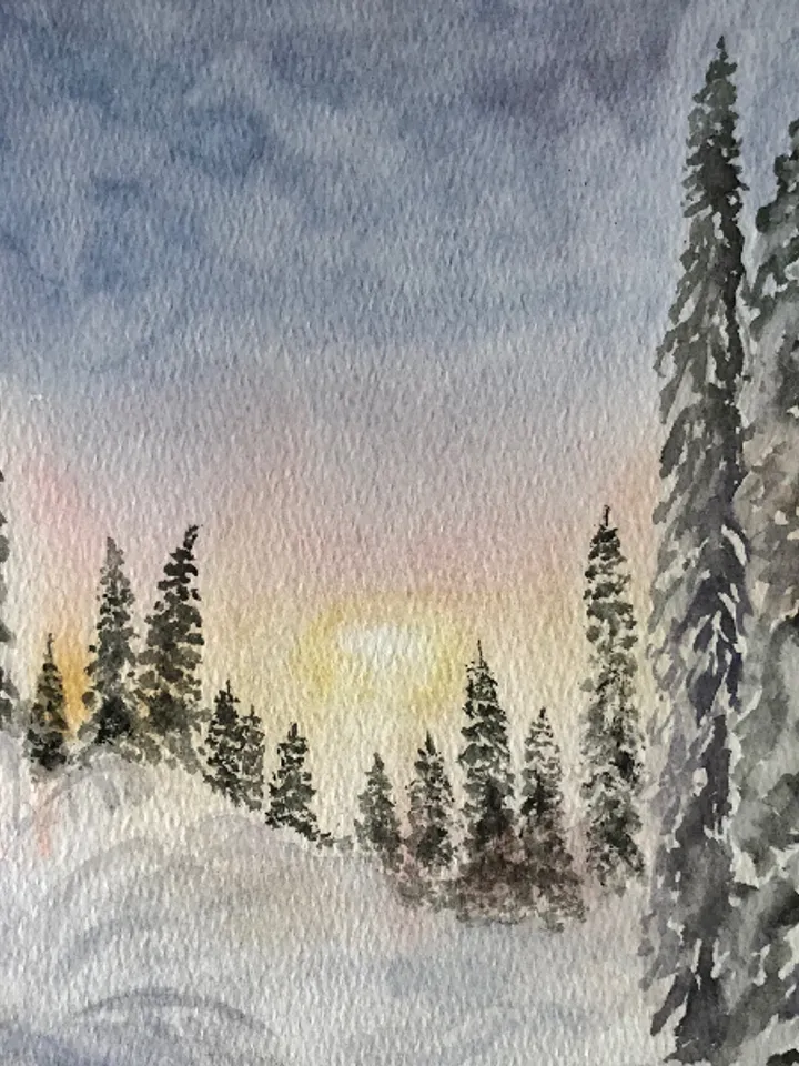 Winter forest landscape original watercolour painting wall art hand painted