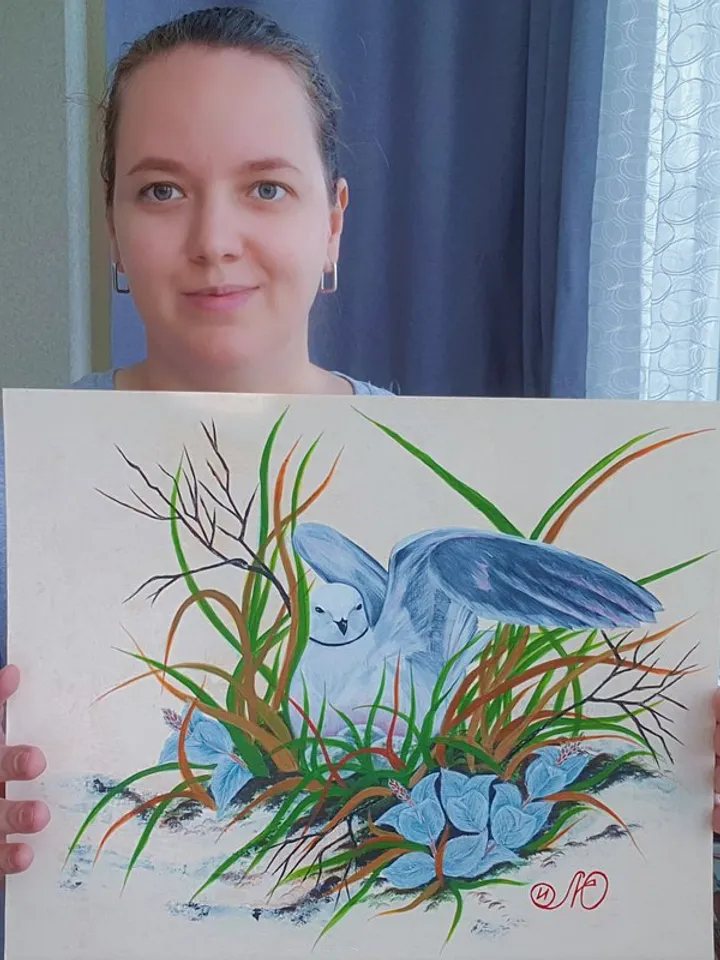 Seagull Painting Birds Nest Original Art Bird Wall Art Animal Acrylic Painting