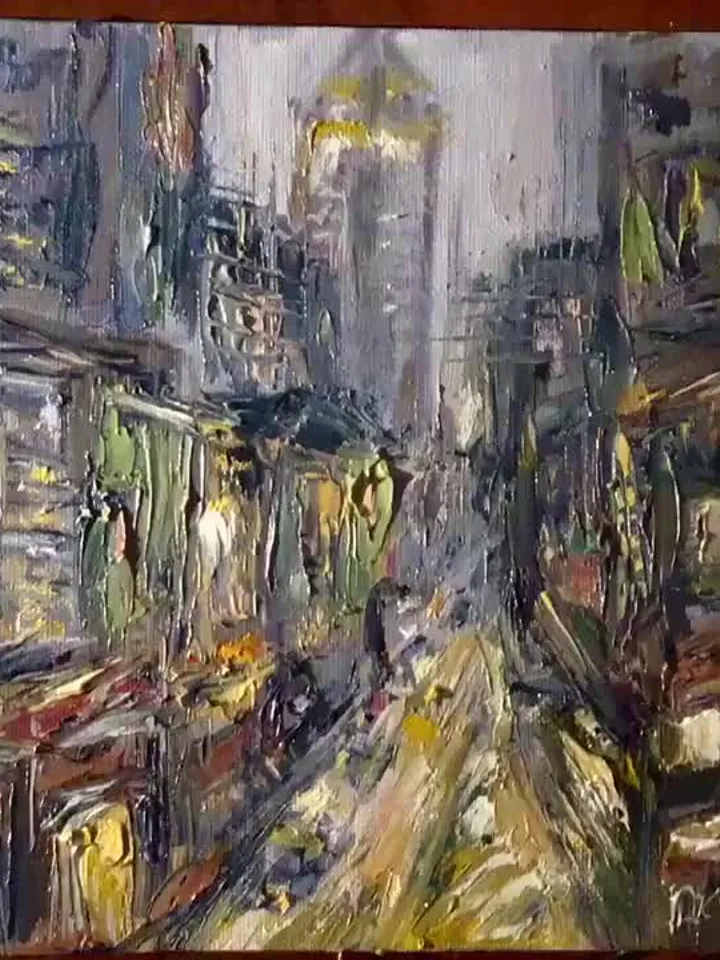New York cityscape abstract painting on small canvas board,original oil painting,impasto style,home decoration,gift
