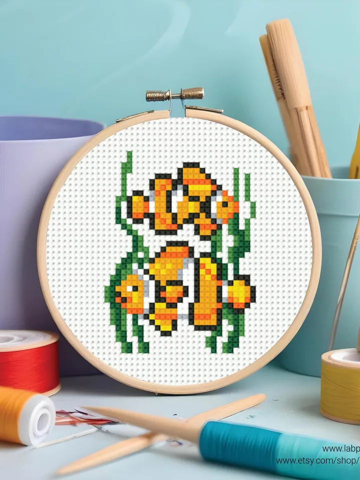 Bundle mini Fishes 8 Cross stitch patterns, contemporary, Abstract, 3 inches, beginner, modern chart, gift DIY, embroidery, instant PDF