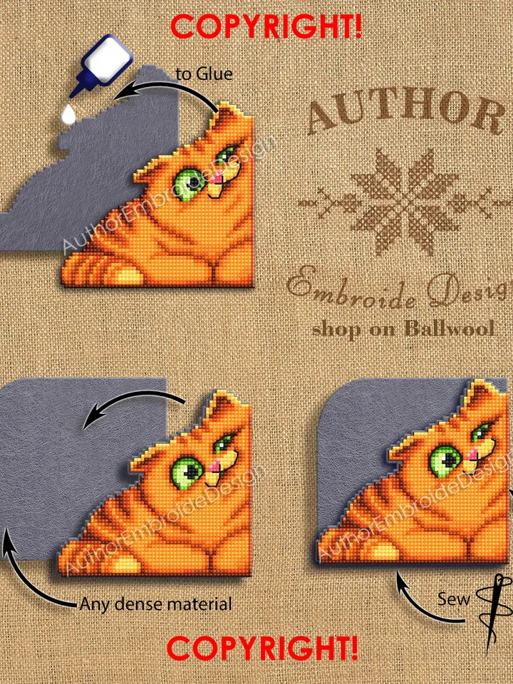 Orange cat Corner bookmark cross stitch pattern PDF download Cat cross stitch chart, Cat bookmark pattern digital PDF, Cat lover gift #B422
