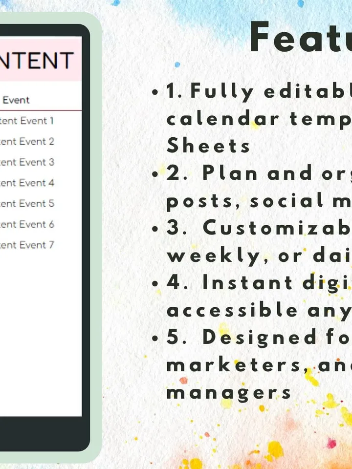 Editable Content Calendar Template, Google Sheets, Digital Download for Bloggers, Small Businesses & Social Media Managers,