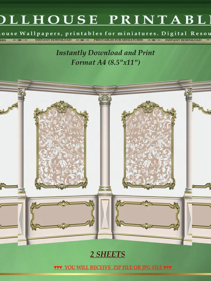 Wallpapers- Set 17-v1 | Printables for Dollhouses and Unique Miniature Projects | Digital Downloads | in Scale 1/12th