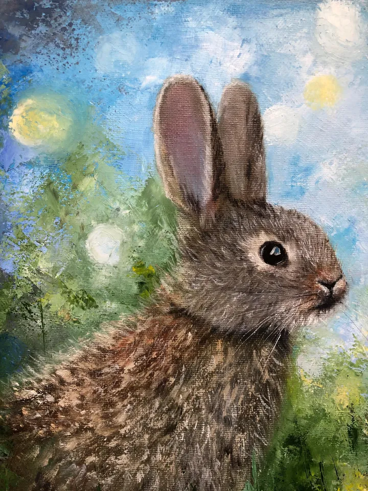 Rabbit Oil Painting Original Animal Painting Bunny Painting Hare Wall Art