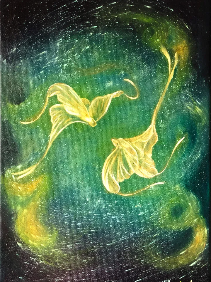 Butterflies Painting Space Artwork Underwater Original Art