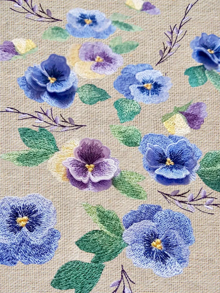 Pansies 3D flowers set machine embroidery designs digital embroidery pattern home and clothing décor embroidery motif 3D embroidery design