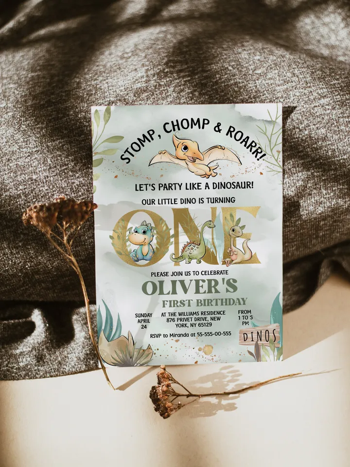 Editable Dinosaur First Birthday Invitation; Dinosaur theme Party; Boy Dinosaur Birthday Template Instant Download; di1