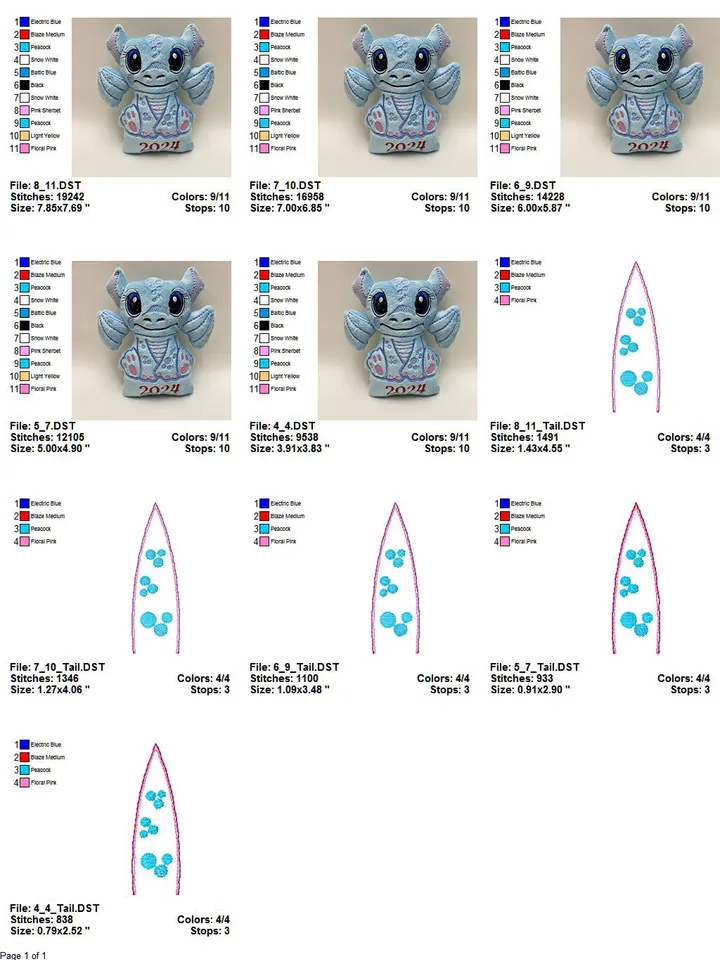Dragon Stuffed Toy In The Hoop  ITH Pattern plush Toy digital design for  Machine Embroidery