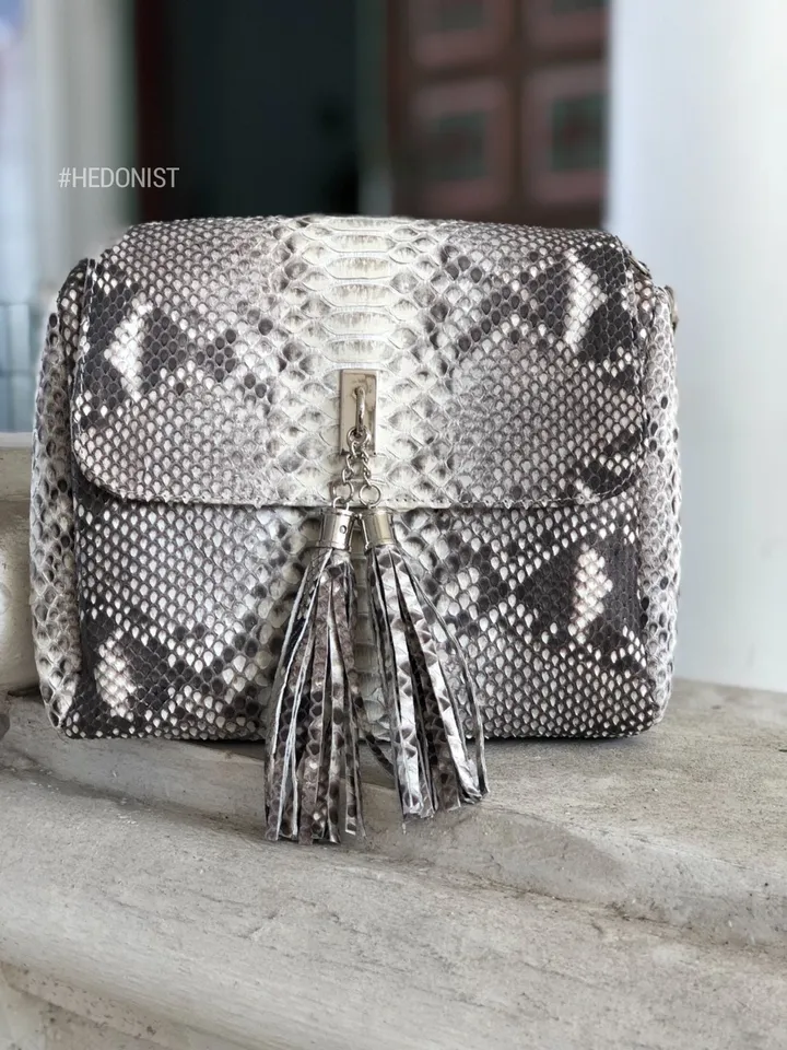 Genuine Python Skin Crossbody Bag Chain Tassel Snakeprint Bag Leather Woman Gray Free Shipping Handmade Summer Clutch Snake Skin Elegant Bag