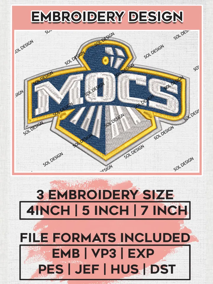 NCAA Mocs Team Logo Embroidery Design Files, NCAA Chattanooga Mocs Machine Embroidery, NCAA Teams, 3 sizes, NCAA Machine embroidery designs, Digital Download