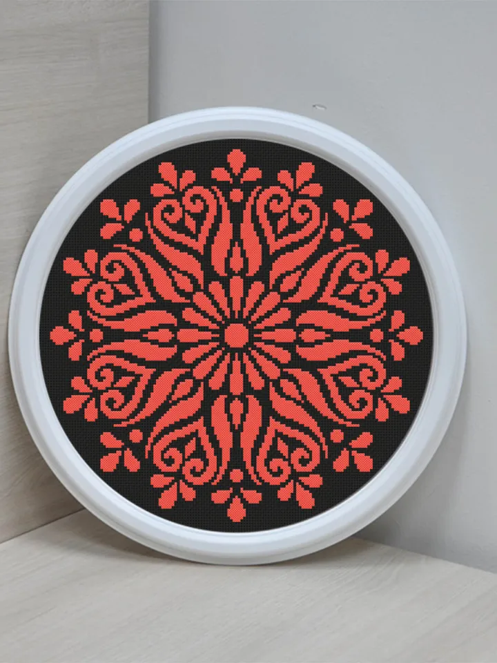 Flower mandala cross stitch pattern download PDF Mandala pattern digital, Monochrome cross stitch chart, Mandala ornament embroidery #M120