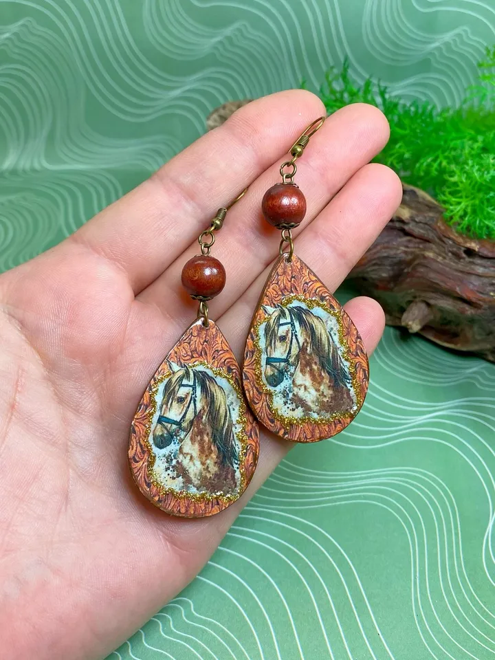 Earrings with print. Handmade jewelry.