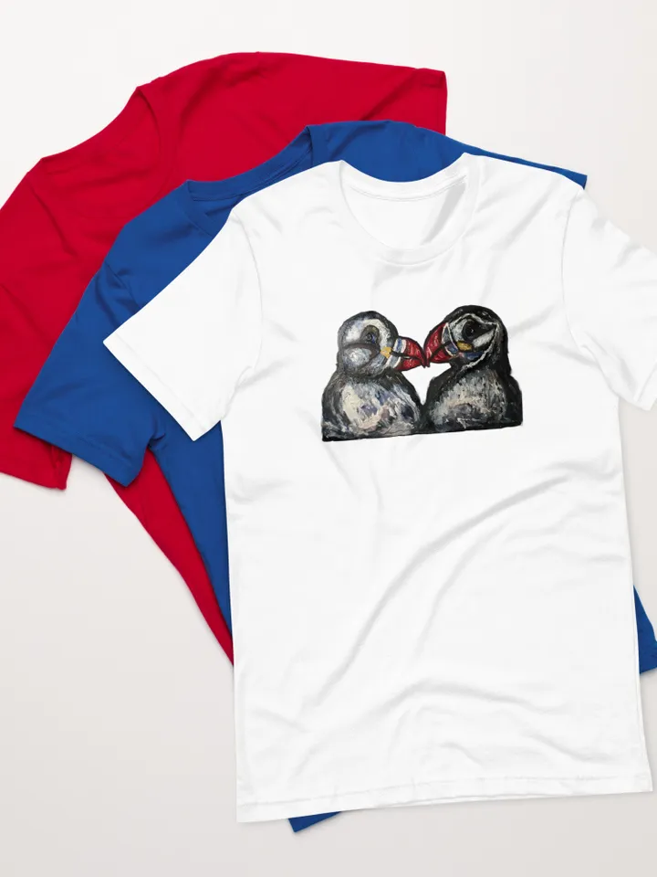 Puffins in love Unisex t-shirt,funny animals shirts,love gift t shirt,humor t shirts,animals painting,puffins in love t shirt,unique t shirt