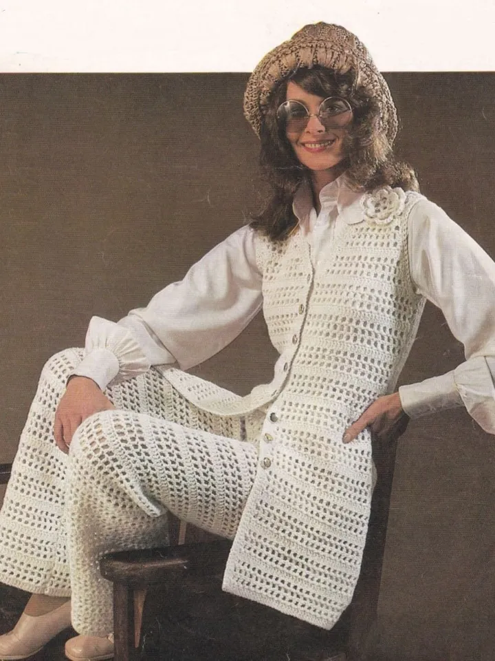 Crochet trouser suit pattern , crochet pants pattern , crochet waistcoat pattern pdf