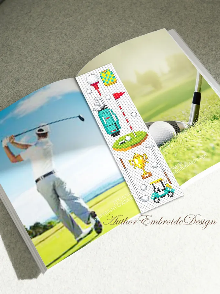 Golf bookmark cross stitch pattern PDF instant download Sport mini cross stitch chart, Modern bookmark pattern digital PDF, Golf gifts #B311