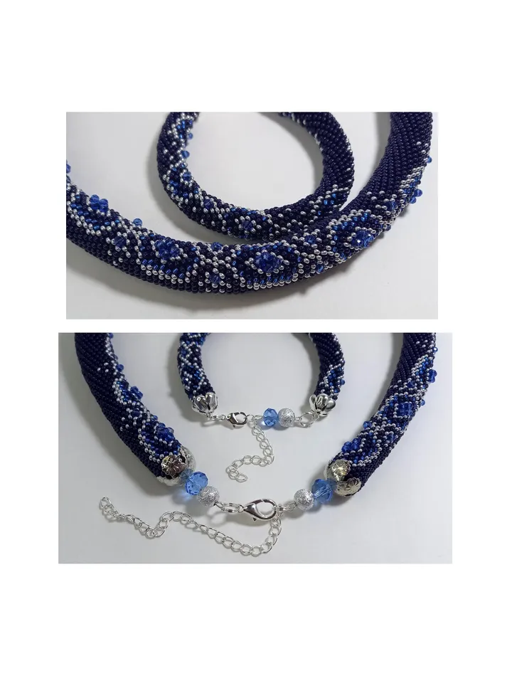 Bead Crochet Rope patterns for beading «Roberta» Necklace and Bracelet. PDF patterns, Instant Digital Download