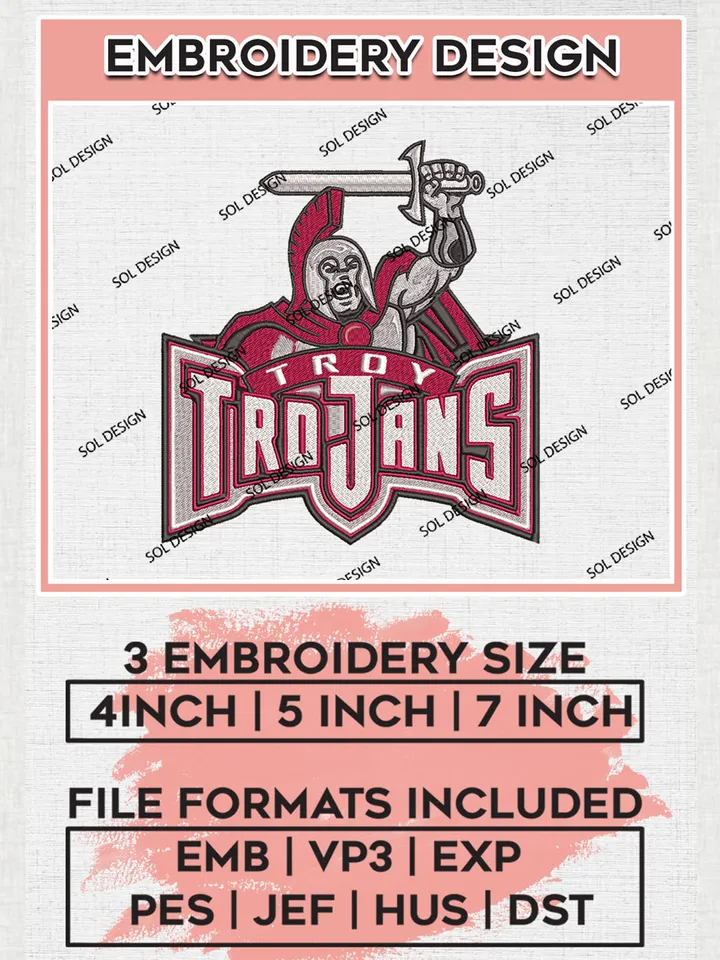 Troy Trojans NCAA Mascot Team Logo embroidery designs, NCAA Troy Trojans Machine embroidery designs, NCAA College Team Logo embroidery designs, Machine embroidery designs, Digital Download