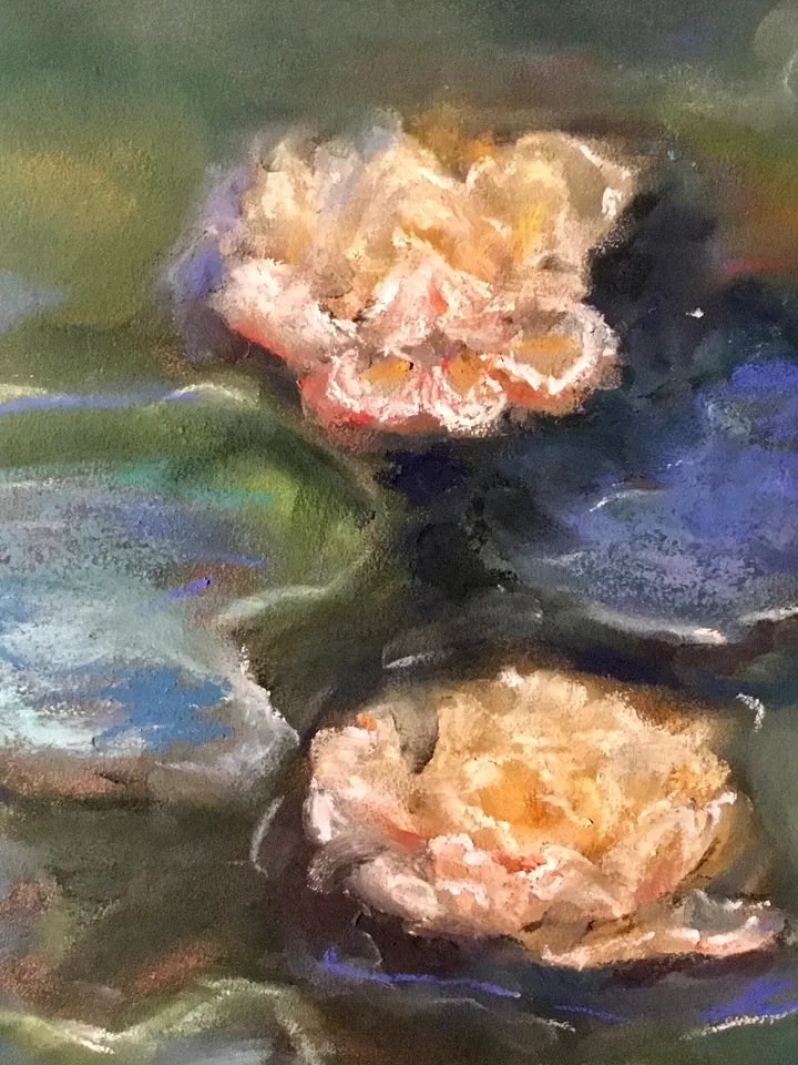 Water Lillies Monet inspired original soft pastel painting on sanded paper,one of a kind painting,wall hanging,unique gift home decoration.