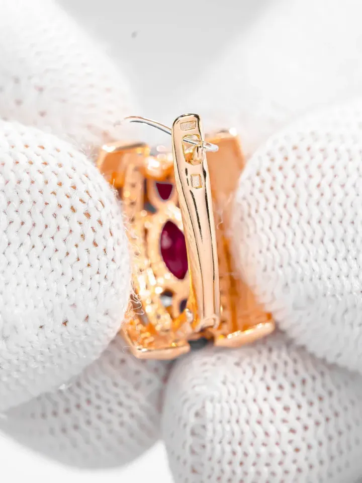 Earrings jewelry Silver gold plated 925 assay value with corundum ruby