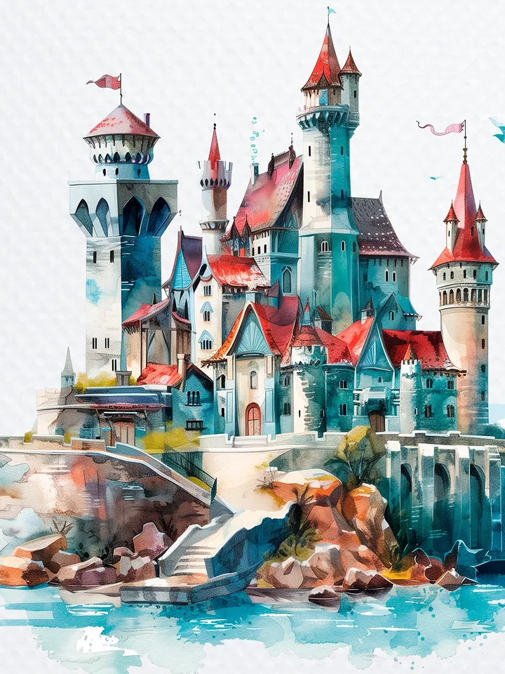 12 Princess Castle PNG Clipart, Watercolor Princess Castle for sublimation, Princess Castle High Quality PNGs, Paper craft, Junk Journals