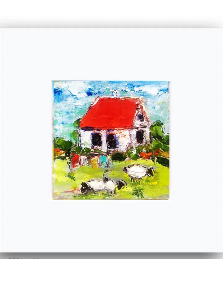 Ireland Painting Sheep Original Art Irish Landscape Oil Painting Farm Small Artwork