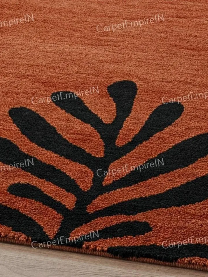 Rustic burnt rug,Orange area rug - Botanical wool rug, Hand-Tufted, Floral carpet, Contemporary, Home decor, floral,4x6,5x7,8x10,9x12,10x14.