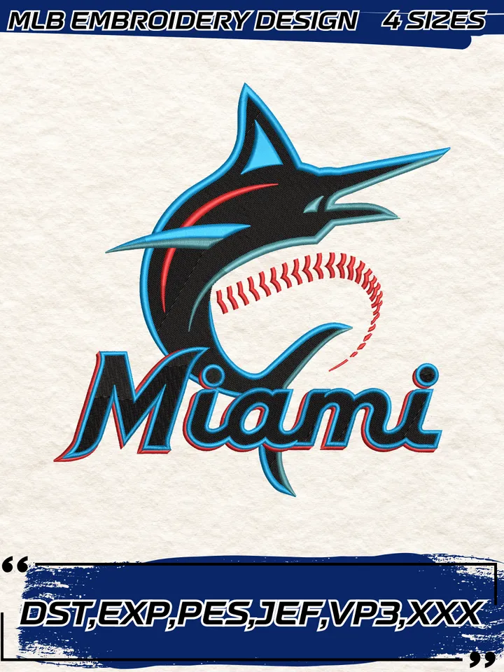 Miami Marlins Logo Embroidery Design,MLB Embroidery Design,Machine Embroidery Design File,4 Sizes, Digital Download