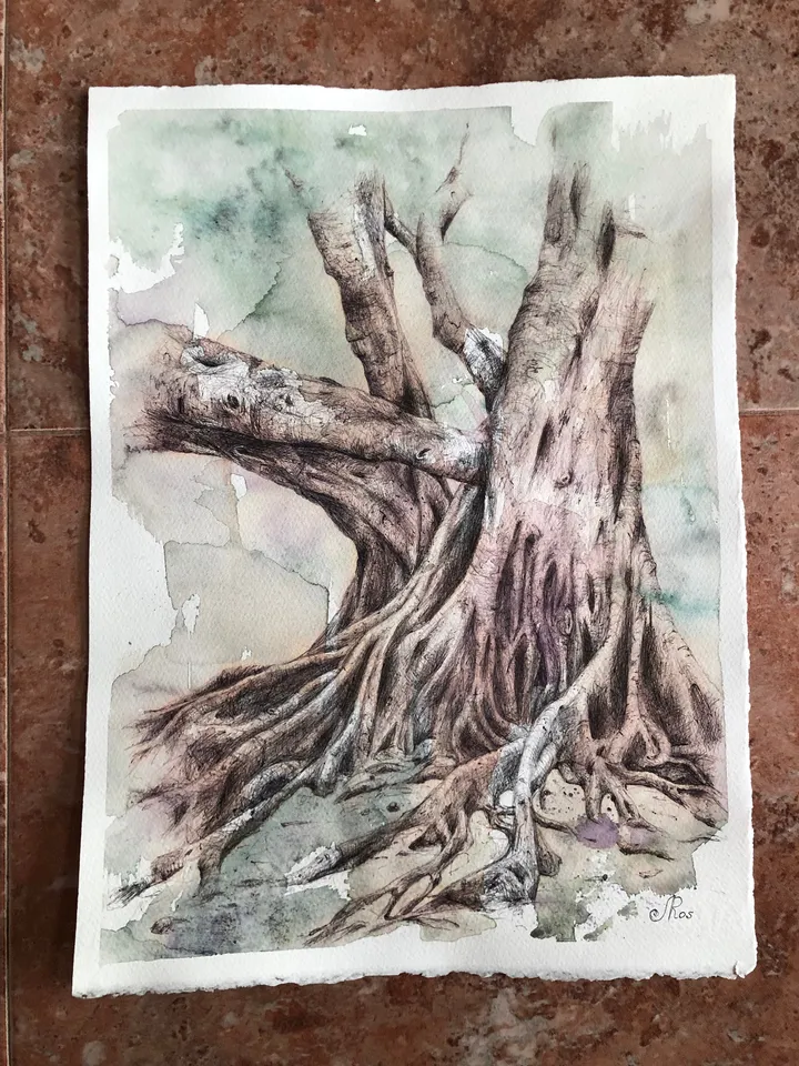 Original Watercolor Painting Tree Artwork Forest Painting