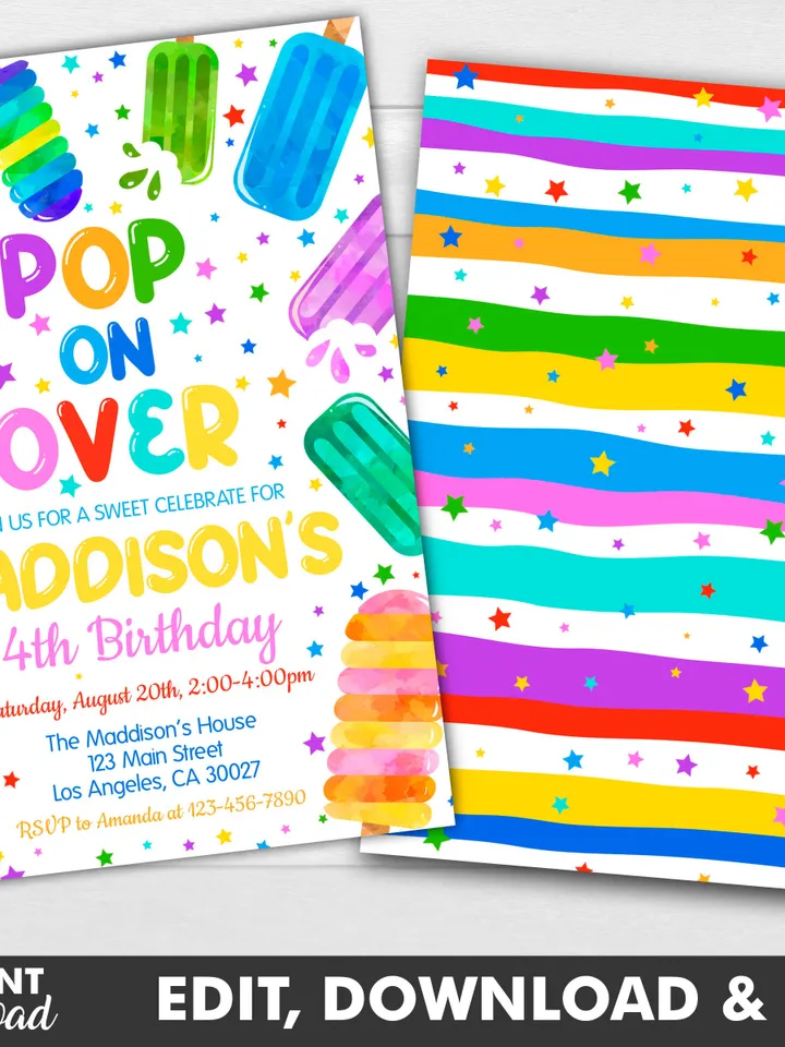Popsicle Birthday Invitation Summer Party Invitation Girl Popsicle Birthday Party Invitation Instant Download Editable Template Digital File