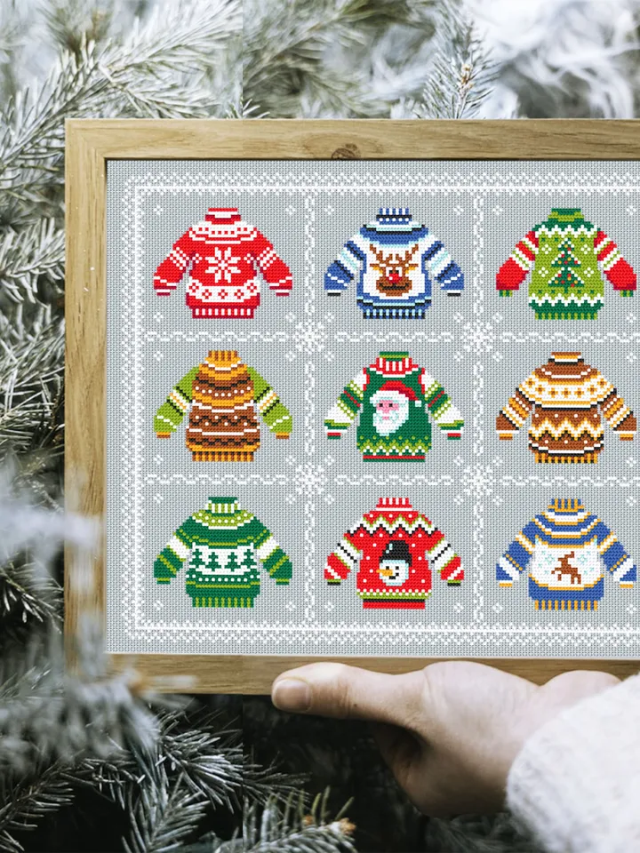 Ugly Christmas sweater cross stitch pattern download PDF Christmas ornament cross stitch chart, Small cute sweater, Holiday pattern PDF #N91