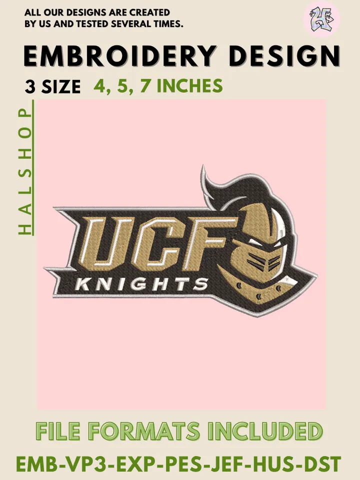NCAA UCF Knights Embroidery Design – College Football Machine Embroidery File 🏈✨