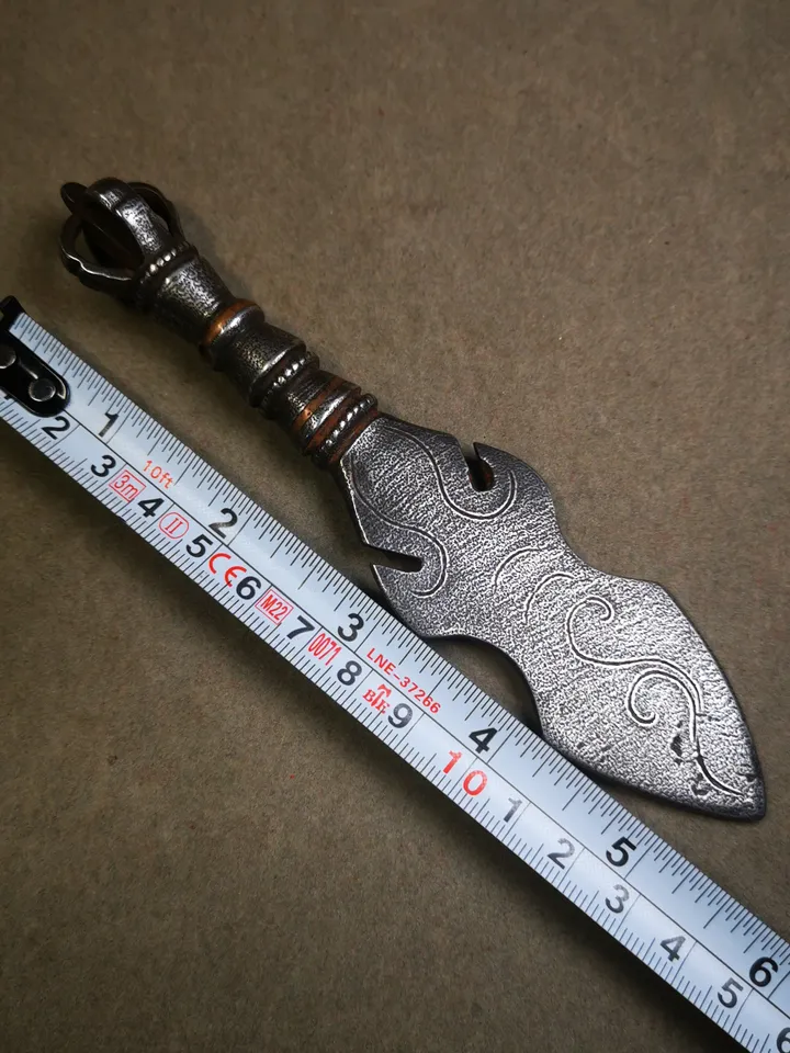 Gandhanra Tibetan Amulet Kila Dagger (Dorje Phurba),Dharma Ritual,Altar Tool,Made of Cold Iron inlaid with Copper
