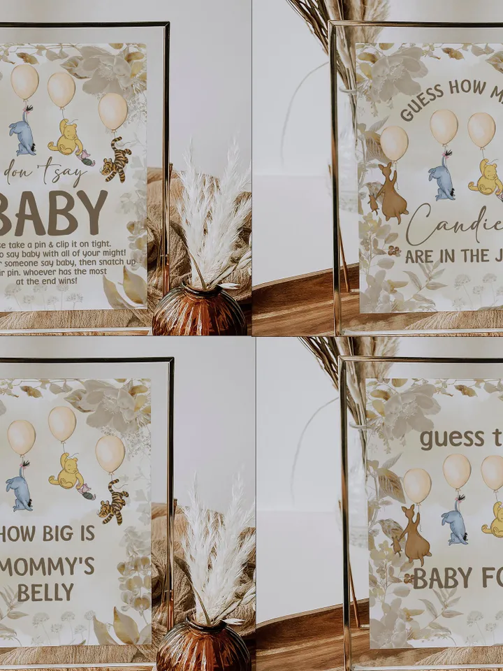 Winnie the Pooh Baby Shower Signs; Winnie the Pooh Inspired; Printable Pooh Baby Shower Party Games; Honey Bear Shower Games; Wb12